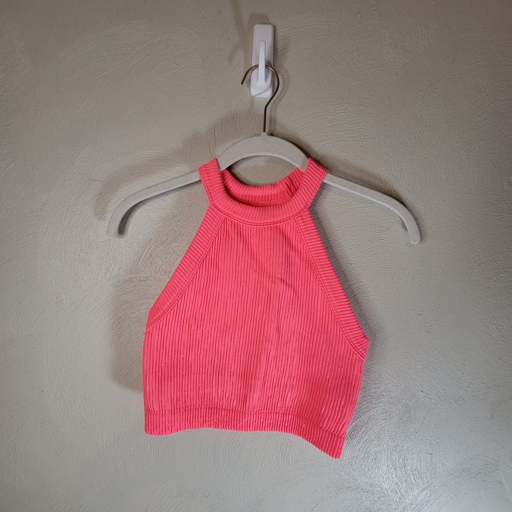 Aerie Superchill Seamless High Neck Bra Top -Ladies Size X-Small - Bright Pink